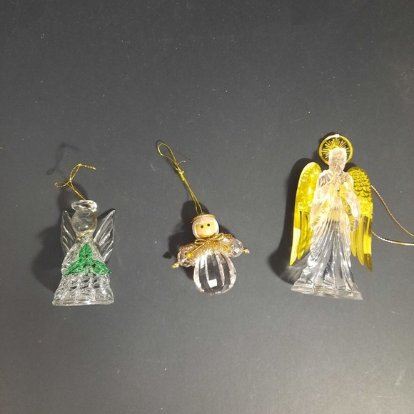 Vintage Glass Angel Christmas Ornaments W/ Gold & Green Accents For Holiday‎ Set - Picture 2 of 3